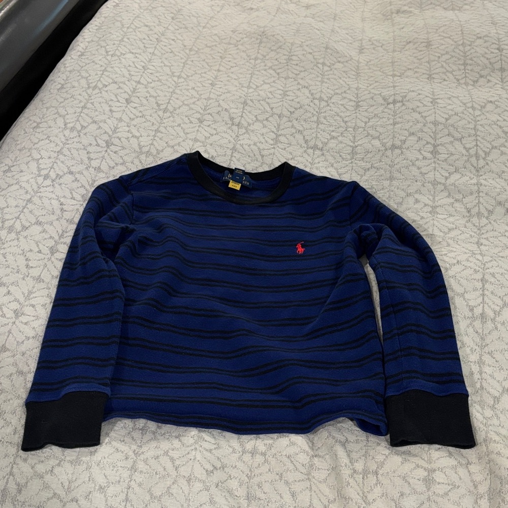 Polo Ralph Lauren Navy Blue Striped Kids Shirt - Boys Size 8